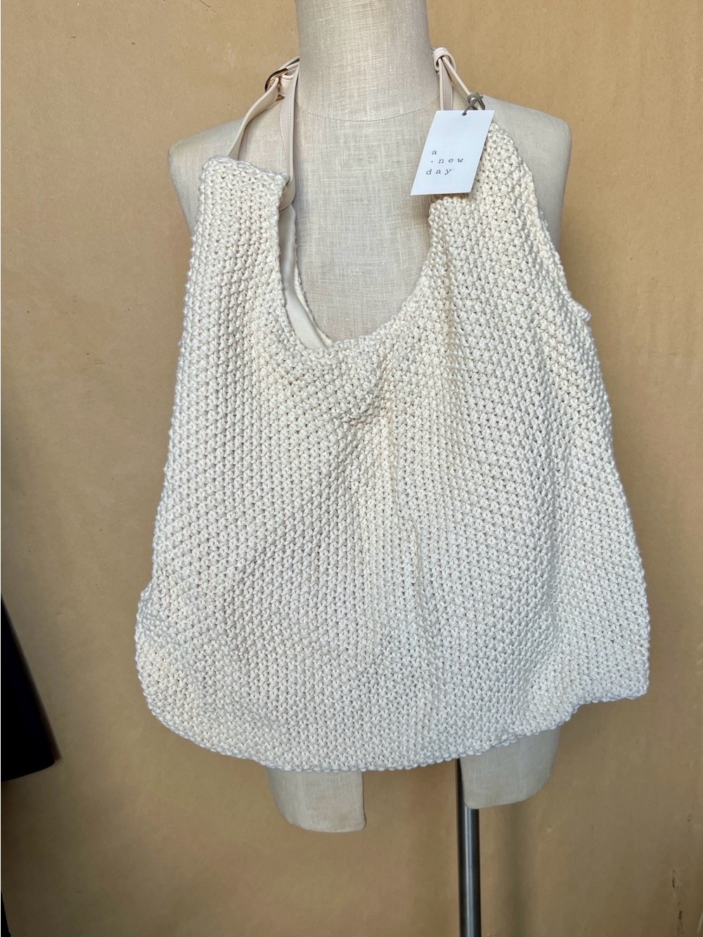 A New Day Cream Woven Hobo Shoulder Bag NWT